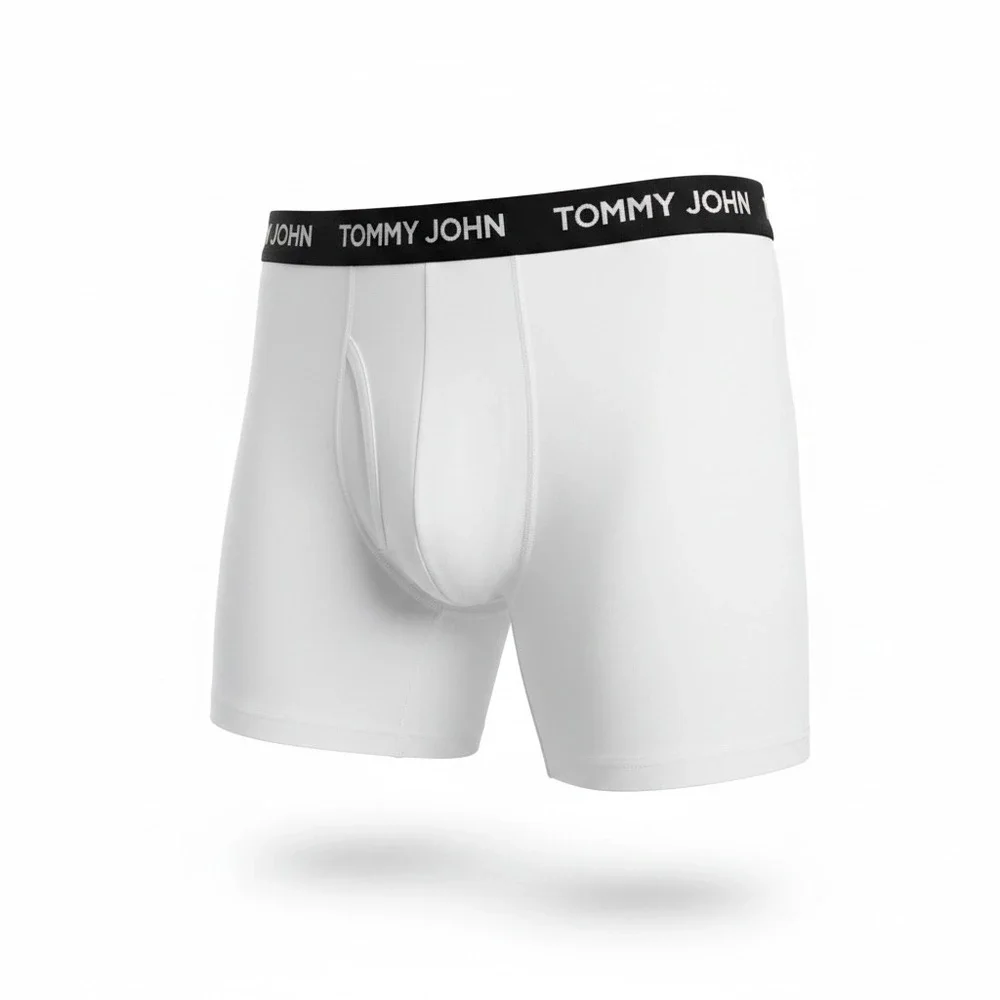 Tommy John Mens Cotton Basics Boxer Briefs White Black Logo Waistband Size M